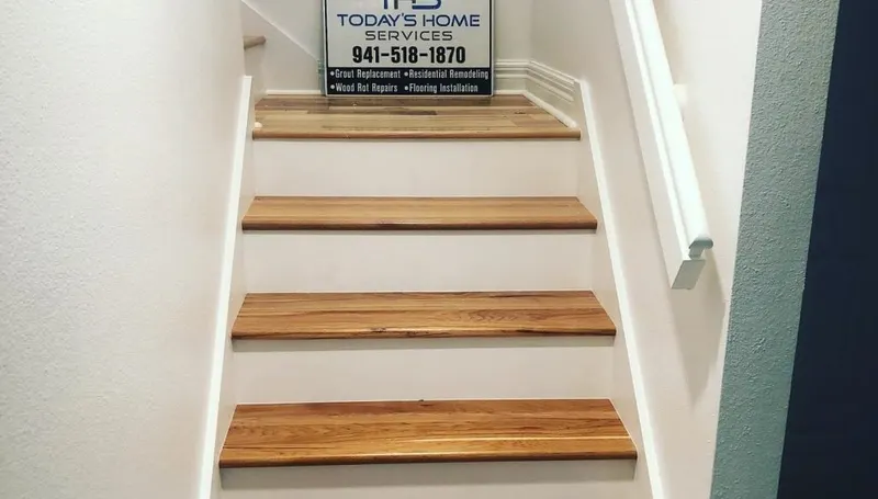 Stairs with wood treads and white risers