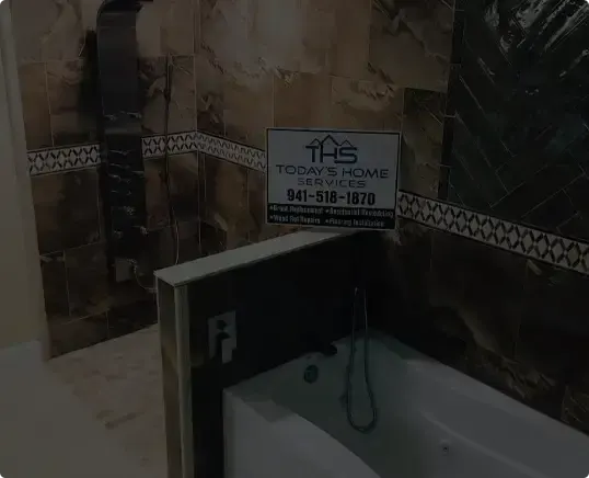 Tub and shower tile installation in progress
